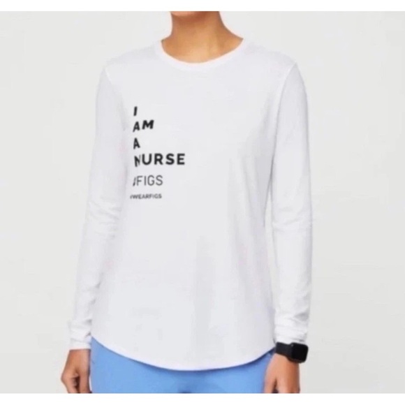Figs Underscrub Long Sleeve I AM A NURSE Soft White Crew XS Pima Modal *Flawed - Picture 1 of 9
